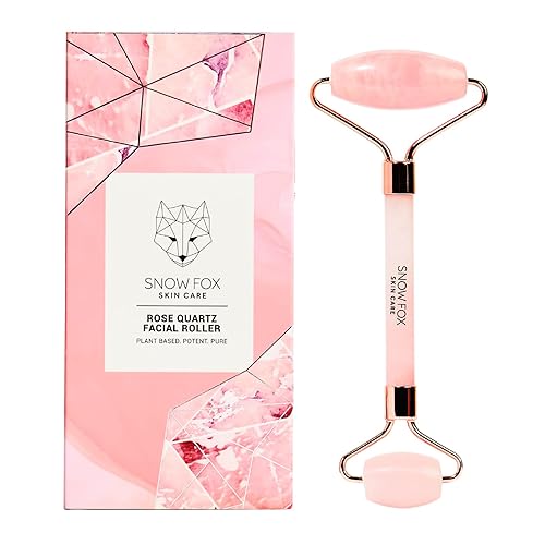 SNOW FOX ROSE QUARTZ FACIAL ROLLER AUTHENTIC DUAL-ENDED CRYSTAL, COOLING DE-PUFFING TOOL