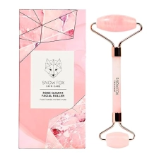 SNOW FOX ROSE QUARTZ FACIAL ROLLER AUTHENTIC DUAL-ENDED CRYSTAL, COOLING DE-PUFFING TOOL