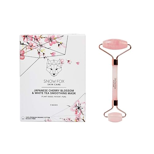 SNOW FOX PINK SPRING SET CHERRY BLOSSOM WHITE TEA FACE MASKS ROSE QUARTZ ROLLER FOR GLOWING SKIN