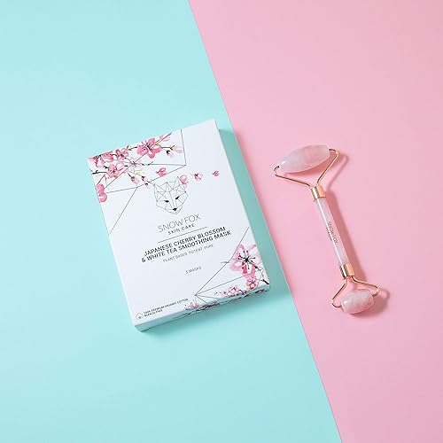 SNOW FOX PINK SPRING SET CHERRY BLOSSOM WHITE TEA FACE MASKS ROSE QUARTZ ROLLER FOR GLOWING SKIN