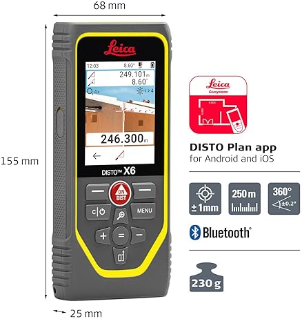 LEICA DISTO X6 LASER DISTANCE METER, 800FT RANGE, BLUETOOTH, 4X ZOOM CAMERA, GEOSYSTEMS NEW