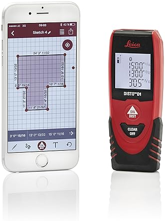 LEICA DISTO D1 LASER DISTANCE METER 120FT WITH BLUETOOTH 4.0, BLACK RED PRECISE MEASURING TOOL