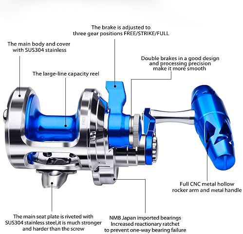 KATUYSHA SALTWATER JIGGING REEL - HEAVY DUTY LEVER DRAG CONVENTIONAL ALUMINUM TROLLING REEL FOR BIG GAME