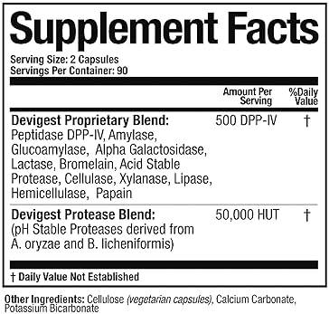 ARTHUR ANDREW MEDICAL DEVIGEST ADS ADVANCED DIGESTIVE SUPPORT - LACTOSE INTOLERANCE RELIEF, VEGAN, 180 CAPSULES