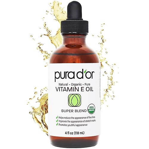 PURA DOR ORGANIC VITAMIN E OIL 4OZ USDA CERTIFIED MOISTURIZER FOR FACE, BODY, HAIR BATH