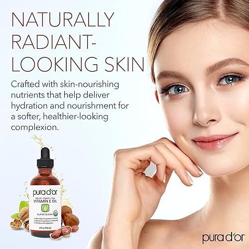 PURA DOR ORGANIC VITAMIN E OIL 4OZ USDA CERTIFIED MOISTURIZER FOR FACE, BODY, HAIR BATH