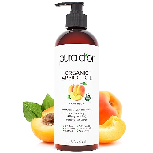 PURA DOR ORGANIC APRICOT KERNEL OIL 16OZ 100 PURE COLD PRESSED USDA CARRIER FOR FACE, SKIN HAIR