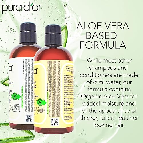 PURA DOR BIOTIN SHAMPOO CONDITIONER SET, ANTI-THINNING, THICKER HAIR, 16OZ X2, FOR MEN WOMEN