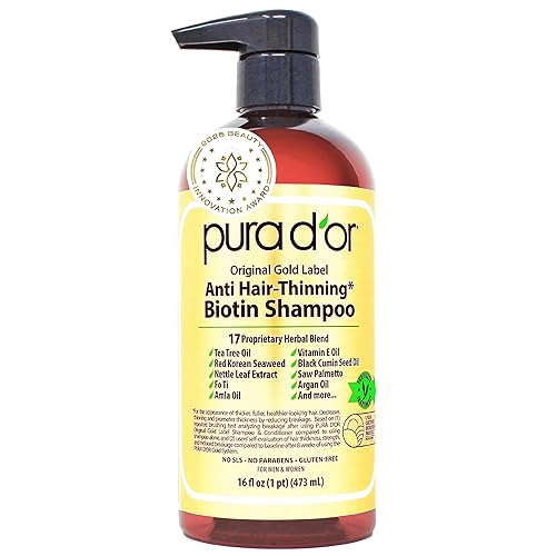 PURA DOR ANTI-THINNING SHAMPOO WITH BIOTIN ARGAN OIL, SULFATE-FREE, FOR FULLER HAIR, 16OZ