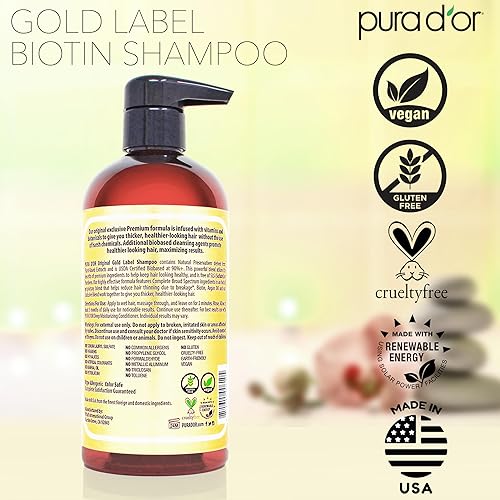 PURA DOR ANTI-THINNING SHAMPOO WITH BIOTIN ARGAN OIL, SULFATE-FREE, FOR FULLER HAIR, 16OZ
