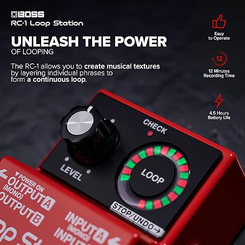 BOSS RC-1 LOOP STATION PEDAL SIMPLE LOOPER FOR GUITAR, BASS, KEYBOARD, 12 MIN RECORDING