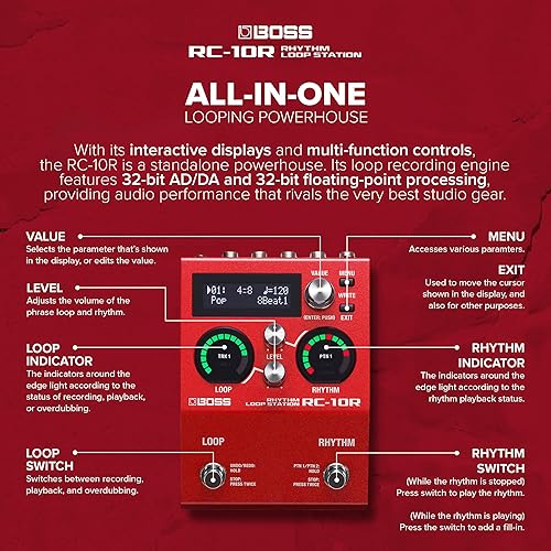 BOSS RC-10R RHYTHM LOOP STATION PEDAL 280 STYLES, 16 DRUM KITS, 2-TRACK, MIDI, COMPACT