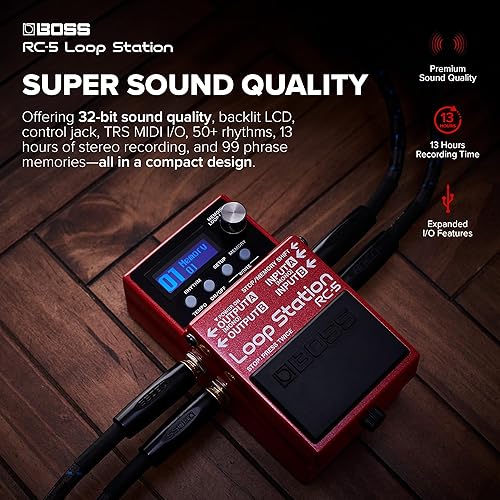 BOSS RC-5 LOOP STATION PEDAL 32-BIT AUDIO, 13-HOUR RECORDING, MULTI-COLOR LCD, MIDI USB
