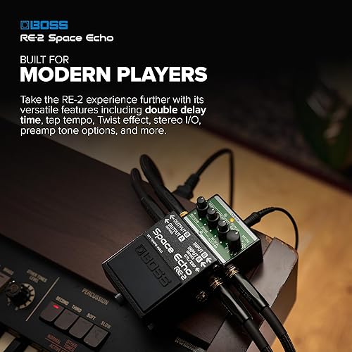 BOSS RE-2 SPACE ECHO DELAY AND REVERB GUITAR EFFECTS PEDAL VINTAGE TAPE SOUND, COMPACT DESIGN
