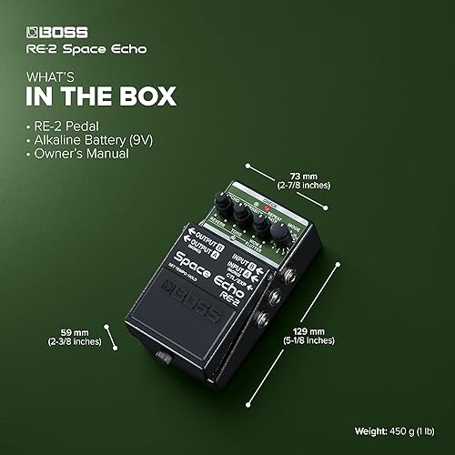 BOSS RE-2 SPACE ECHO DELAY AND REVERB GUITAR EFFECTS PEDAL VINTAGE TAPE SOUND, COMPACT DESIGN