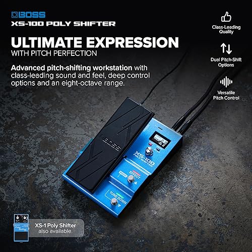 BOSS XS-100 POLY SHIFTER 8-OCTAVE PITCH SHIFTING PEDAL FOR GUITAR BASS, 30 PRESETS, DISPLAY