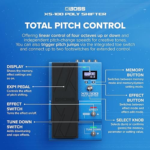 BOSS XS-100 POLY SHIFTER 8-OCTAVE PITCH SHIFTING PEDAL FOR GUITAR BASS, 30 PRESETS, DISPLAY