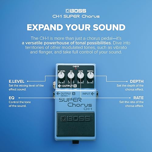 BOSS CH-1 SUPER CHORUS PEDAL FOR GUITAR KEYBOARD CLASSIC, VERSATILE EFFECTS, MONO STEREO, EASY CONTR