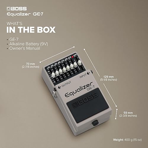 BOSS GE-7 GUITAR EQUALIZER PEDAL 7-BAND GRAPHIC EQ, 15DB BOOST CUT, COMPACT EFFECTS PEDAL