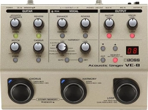 BOSS VE-8 ACOUSTIC SINGER PREAMP EFFECTS PEDAL FOR GUITARISTS VOCAL HARMONIES, LOOPER, FX