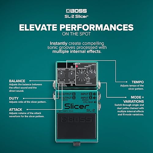 BOSS SL-2 SLICER COMPACT STEREO PEDAL FOR GUITAR, KEYBOARD DJ 88 PATTERNS, PULSATING GROOVES