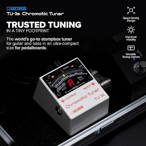 BOSS TU-3S COMPACT CHROMATIC TUNER PEDAL FOR GUITAR BASS, LED METER, ACCU-PITCH, PRO QUALITY