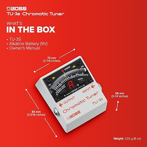 BOSS TU-3S COMPACT CHROMATIC TUNER PEDAL FOR GUITAR BASS, LED METER, ACCU-PITCH, PRO QUALITY