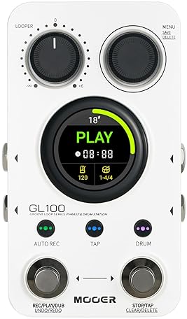 MOOER GL100 LOOPER PEDAL DRUM MACHINE, 2-IN-1, 100 SLOTS, 300MIN, TOUCHSCREEN, EDITOR SOFTWARE