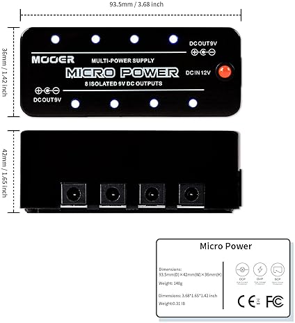 MOOER MICRO POWER SUPPLY FOR GUITAR EFFECTS PEDALS COMPACT MINI PEDALBOARD POWER ADAPTER