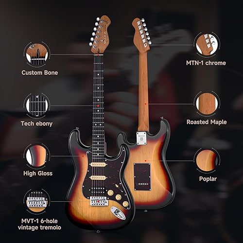 MOOER MSC10 PRO SERIES ELECTRIC GUITAR, SUNBURST FINISH, 6-STRING SOLID BODY INSTRUMENT