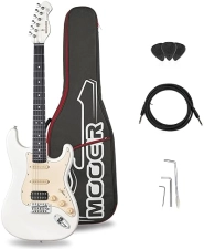MOOER BEGINNER ELECTRIC GUITAR KIT, HSS PICKUPS, POPLAR BODY, MAPLE NECK, BAG CABLE, WHITE