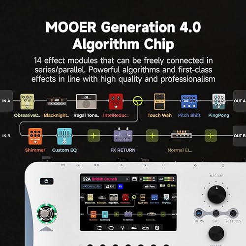 MOOER GE1000 WHITE GUITAR MULTI-EFFECTS PEDAL, AI EQ, 5 TOUCH, 300 FX, IR, MIDI, XLR, BASS
