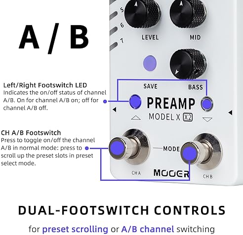 MOOER X2 DIGITAL PREAMP PEDAL 14 GUITAR PREAMP MODELS, 3 CAB SIMS, MULTI-EFFECTS PEDAL