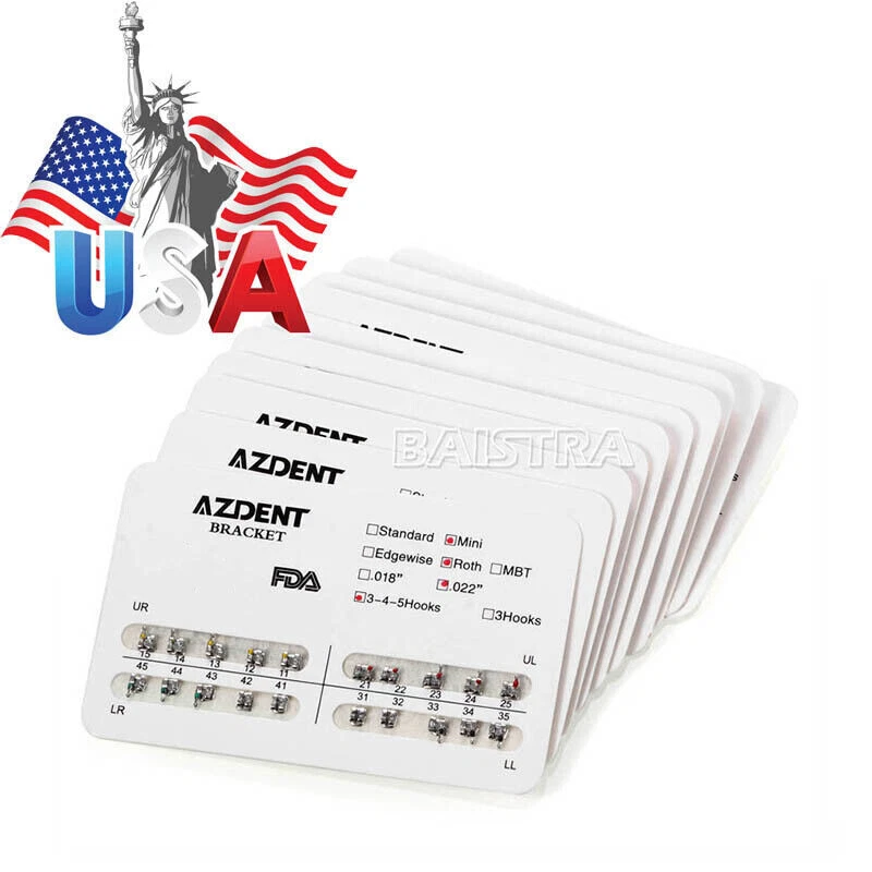 AZDENT ORTHODONTIC DENTAL BRACKETS BRACES MINI STANDARD ROTH MBT.022/.018 HOOKS