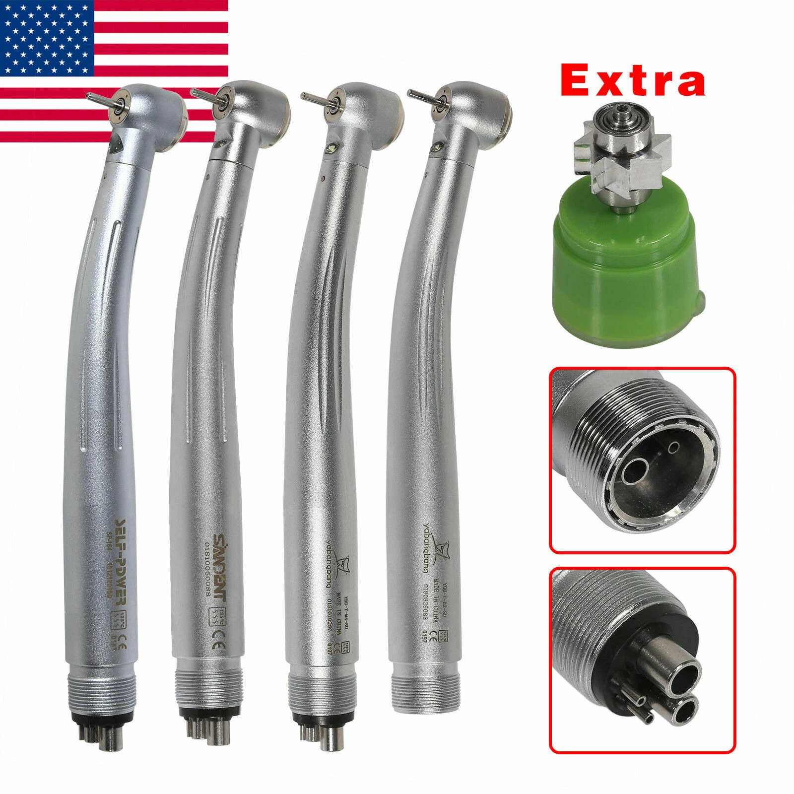 AZDENT E-GENERATOR DENTAL LED FIBER OPTIC HIGH SPEED HANDPIECE 2/4HOLE/TURBINE ROTOR