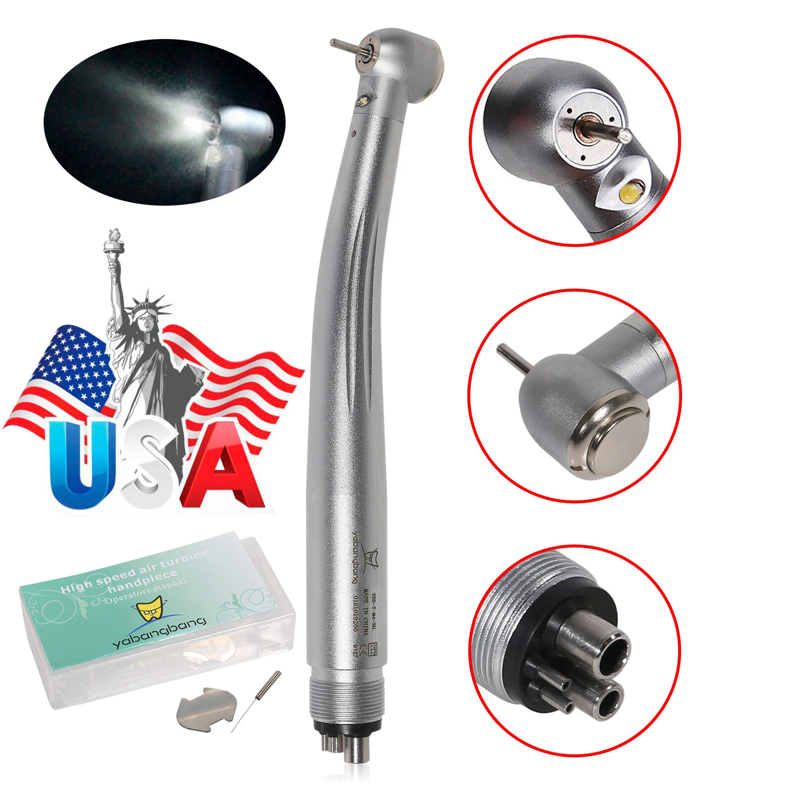 AZDENT E-GENERATOR DENTAL LED FIBER OPTIC HIGH SPEED HANDPIECE 2/4HOLE/TURBINE ROTOR