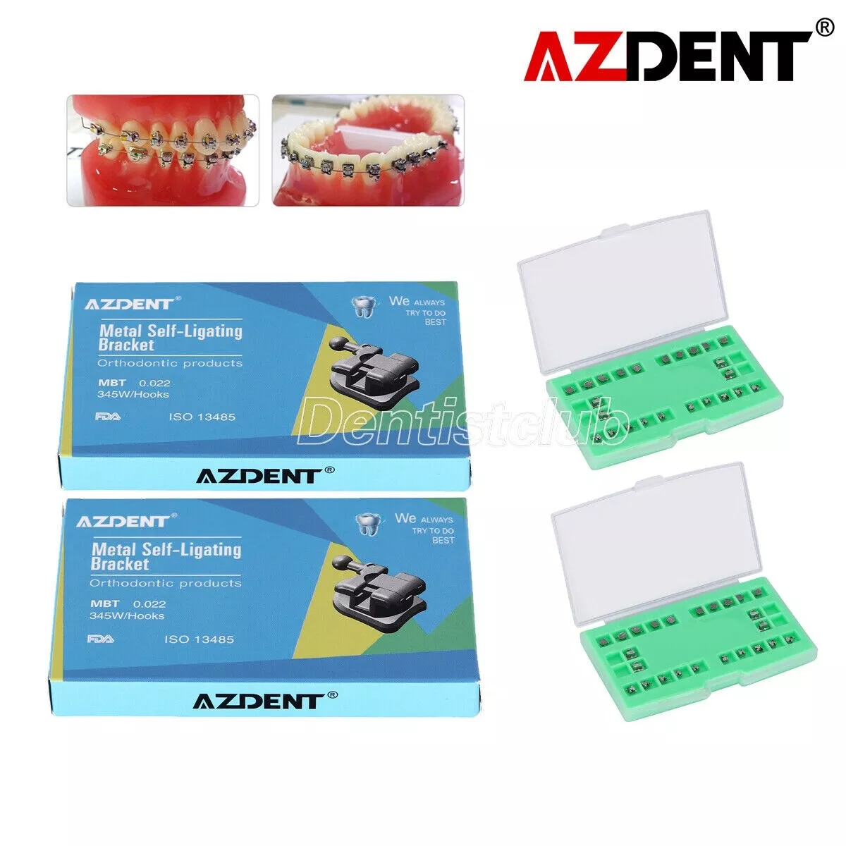 AZDENT DENTAL ORTHODONTIC SELF-LIGATING BRACKETS BRACES ROTH/MBT .022 HOOK 3 4 5