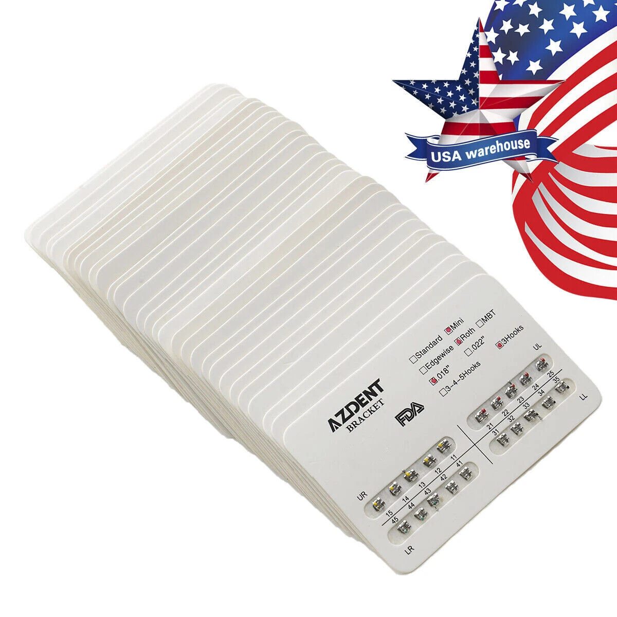 AZDENT US DENTAL ORTHODONTIC BRACKET BRACE MINI /STANDARD ROTH/MBT.022/.018 HOOK