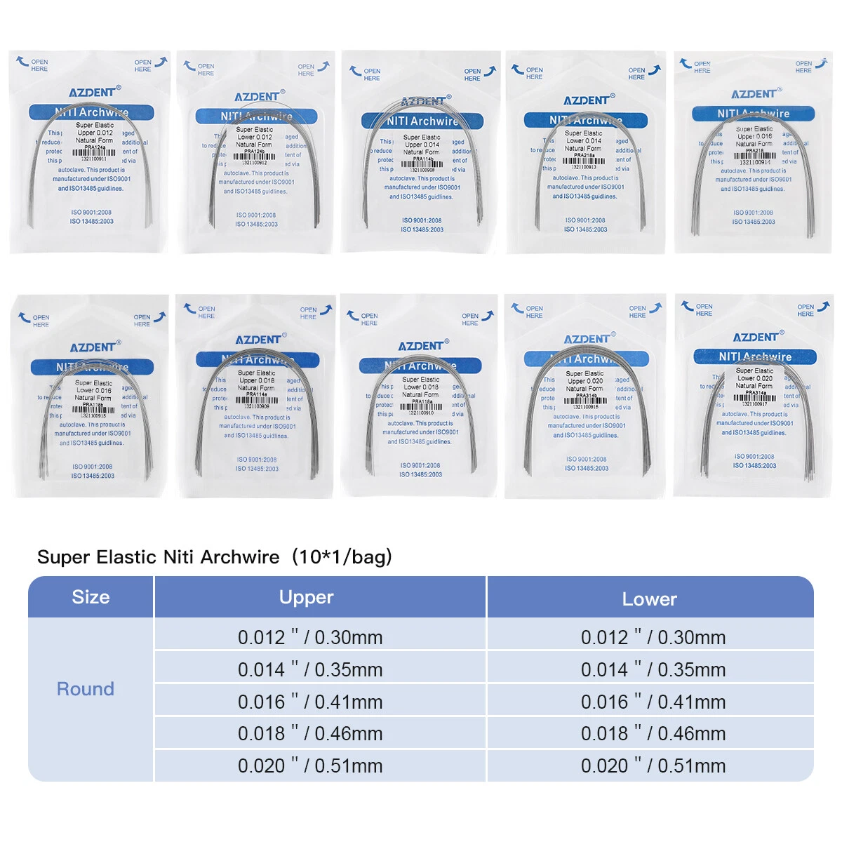AZDENT DENTAL ORTHO BRACES BRACKETS MINI ROTH MBT /NITI SUPER ELASTIC ARCH WIRES
