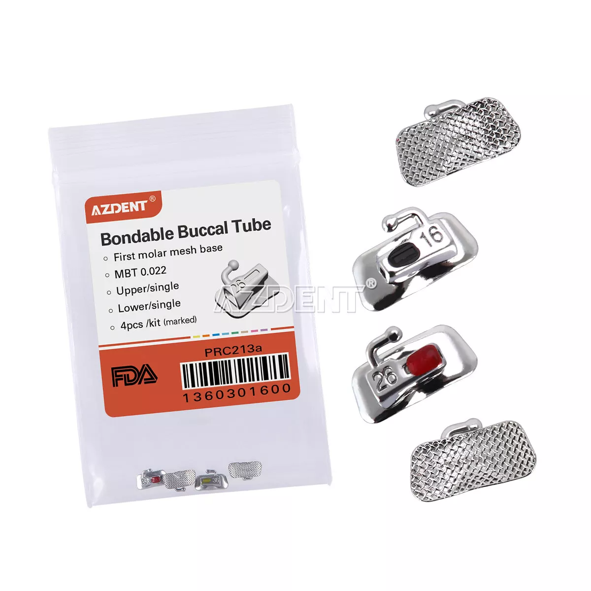 AZDENT DENTAL ORTHODONTIC BUCCAL TUBE 1ST 2ND MOLAR BONDABLE ROTH MBT 022 018