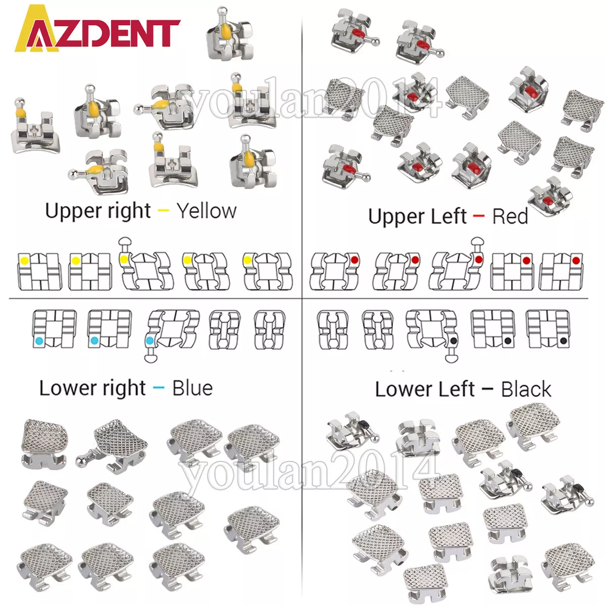AZDENT DENTAL ORTHODONTIC BRACKET BRACES MINI/STANDARD MBT/ROTH 022/018 HOOK 345