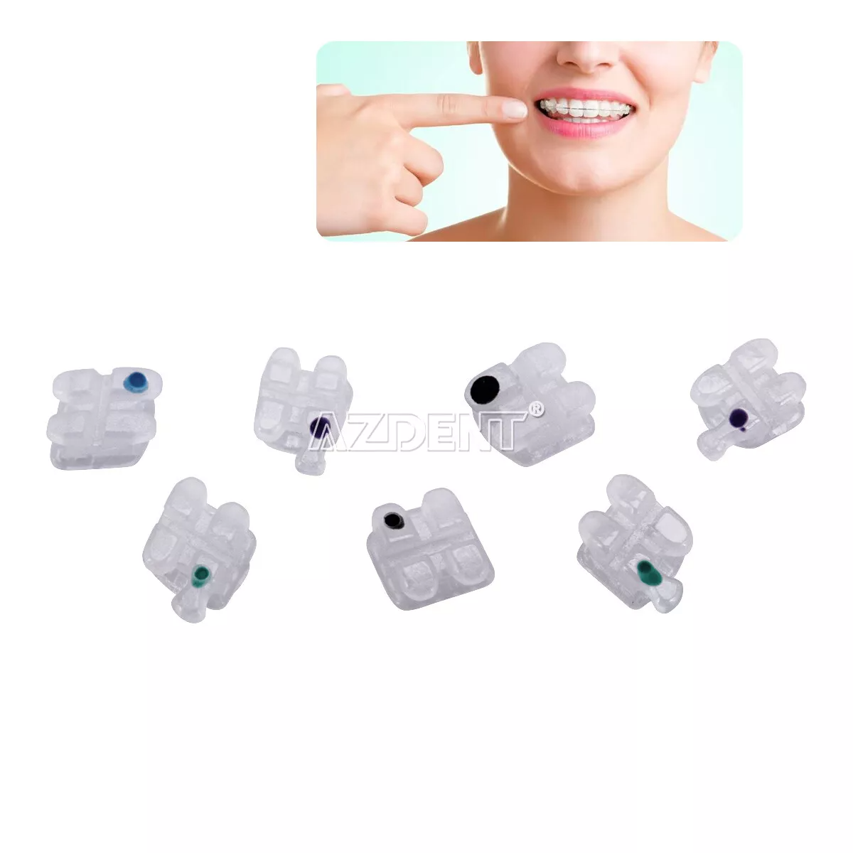 AZDENT DENTAL ORTHODONTIC BRACKETS ROTH 0.022 HOOKS 345 5*5 CLEAR CERAMIC BRACES