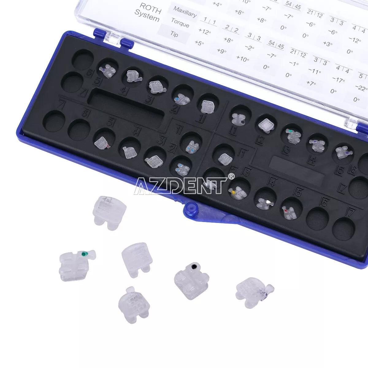 AZDENT DENTAL ORTHODONTIC BRACKETS ROTH 0.022 HOOKS 345 5*5 CLEAR CERAMIC BRACES