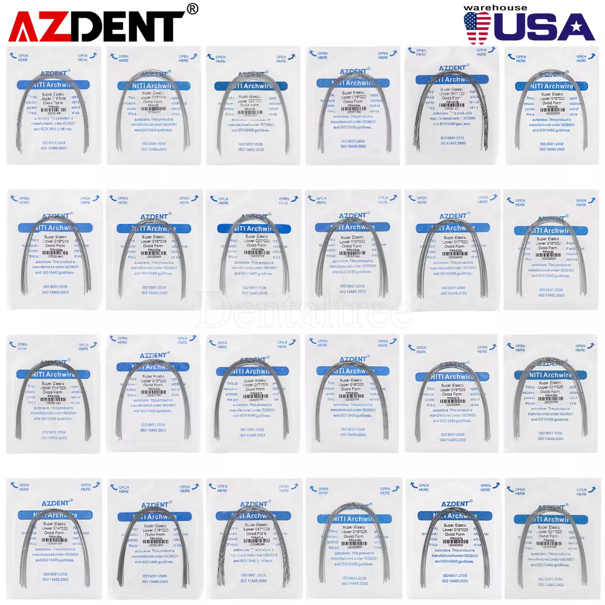 AZDENT DENTAL ORTHODONTIC SUPER ELASTIC NITI ARCH WIRE RECTANGULAR OVOID FORM US