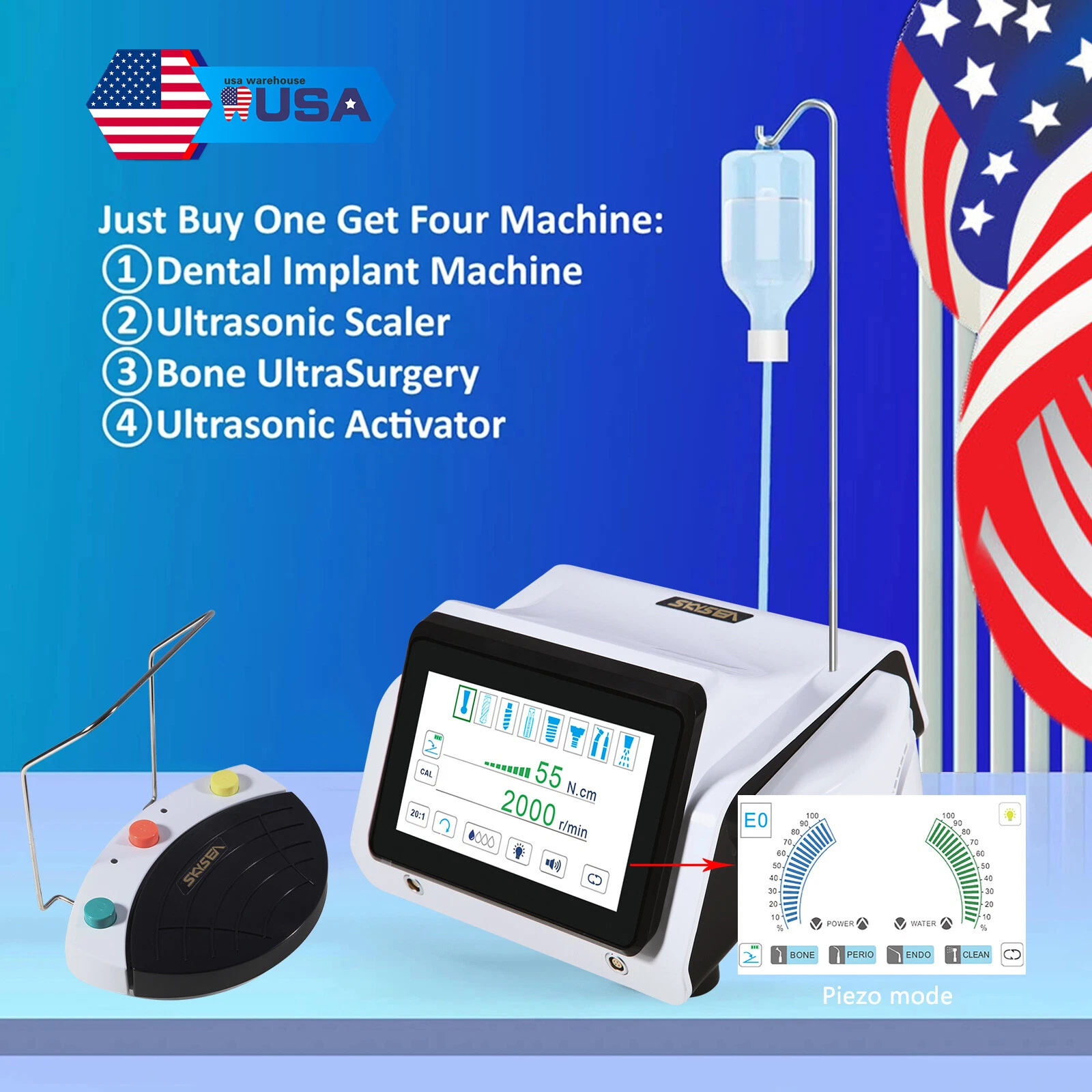AZDENT DENTAL PIEZO MOTOR SURGERY & IMPLANT DEVICE 2 IN 1 BONE CUTTER TOUCH