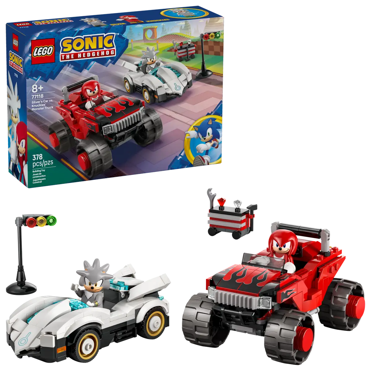 LEGO SILVER'S CAR VS. KNUCKLES' MONSTER TRUCK