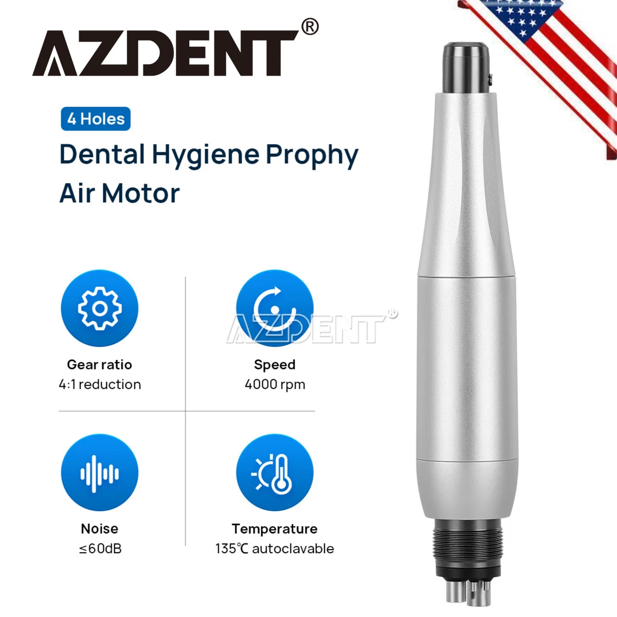 AZDENT 360° SWIVEL DENTAL CORDLESS HYGIENE PROPHY HANDPIECE AIR MOTOR 4H 4:1 NOSE CONE
