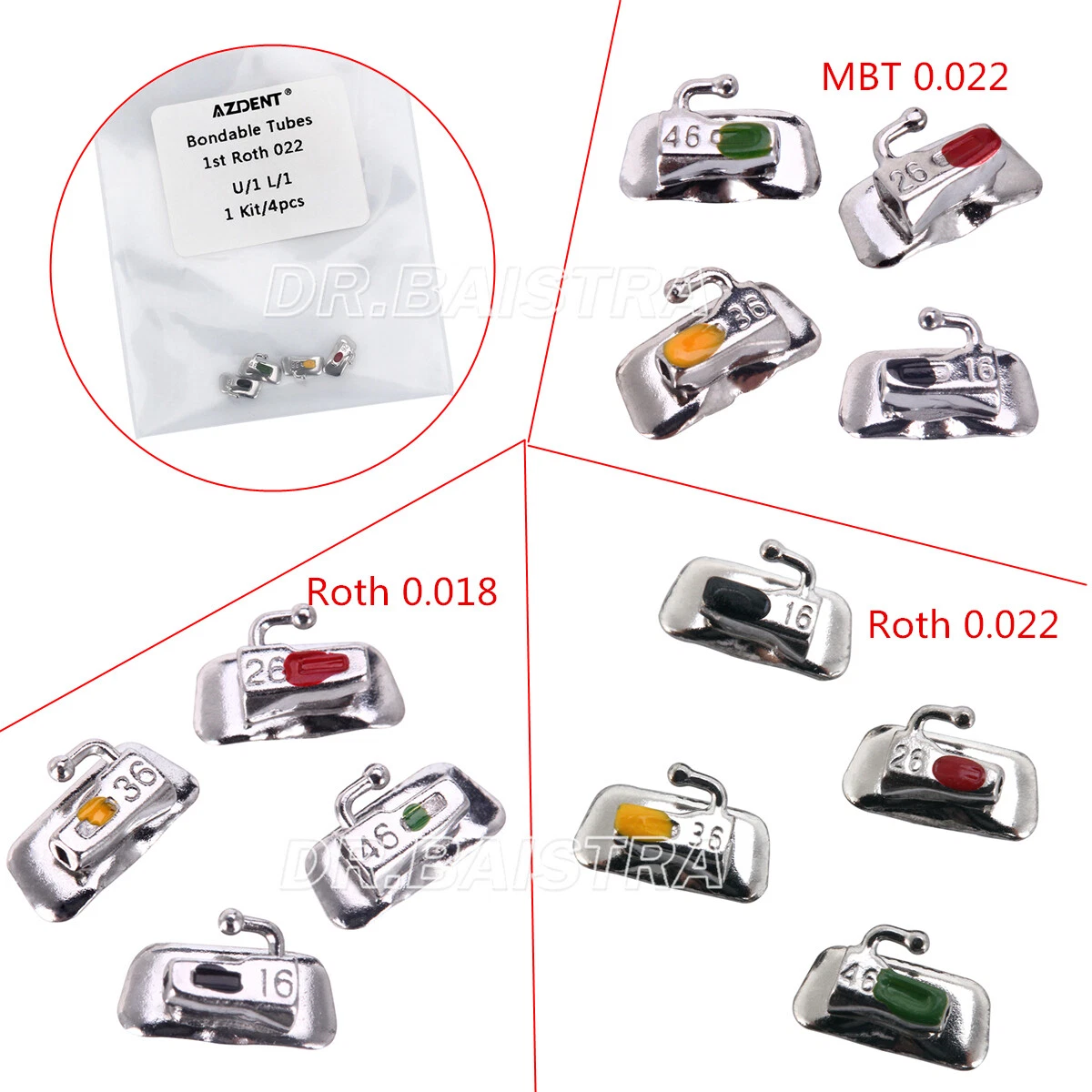 AZDENT DENTAL ORTHODONTIC 1ST MOLAR BUCCAL TUBE ROTH/MBT 022/ 018 BONDABLE