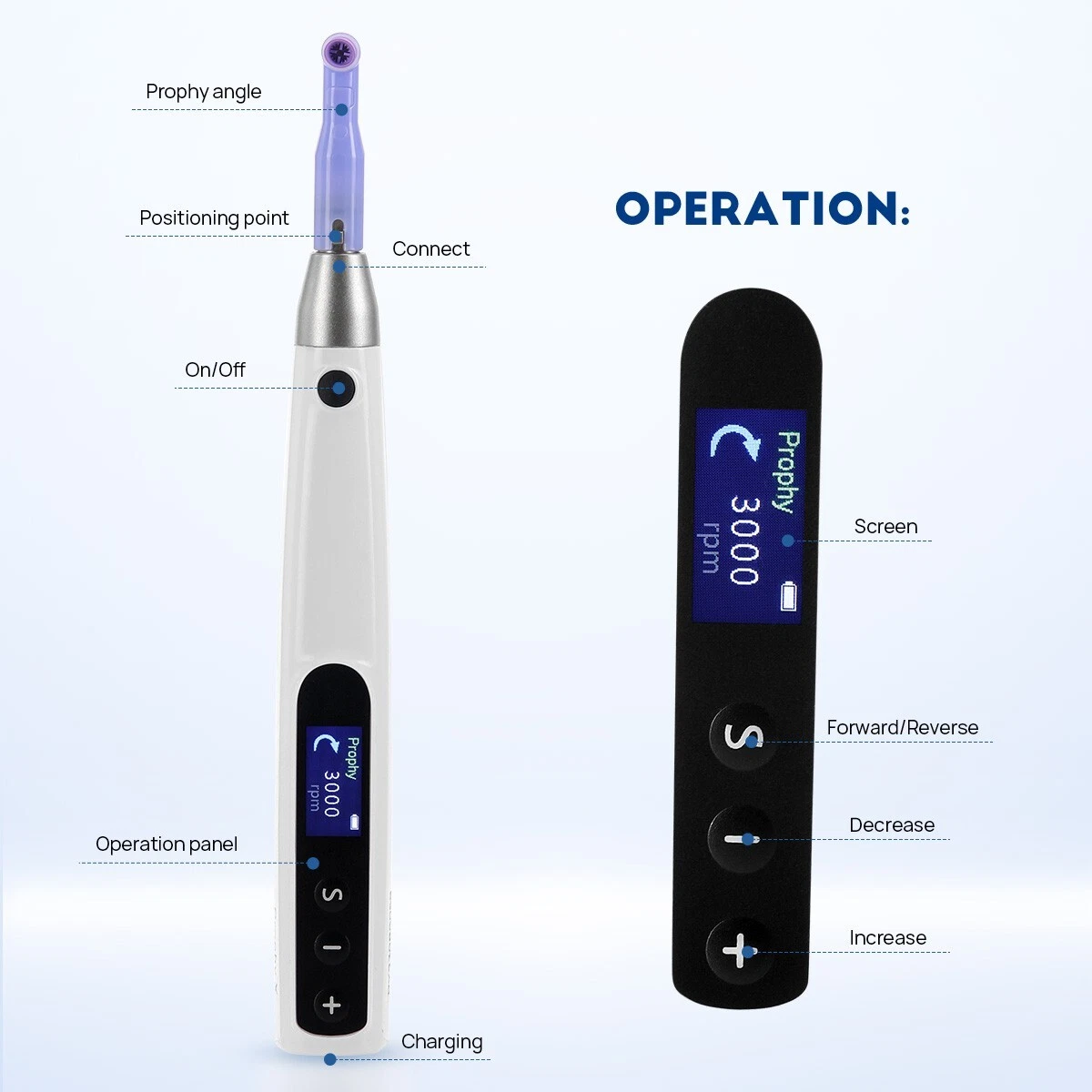 AZDENT 360° SWIVEL DENTAL CORDLESS ELECTRIC HYGIENE PROPHY HANDPIECE + 2 PROPHY ANGLES