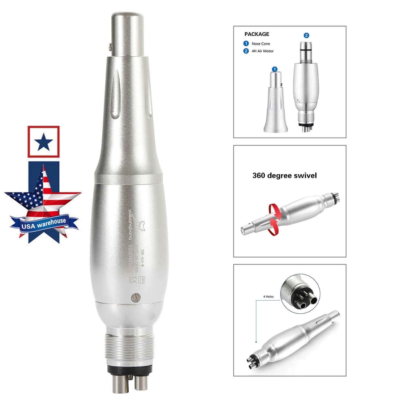AZDENT DENTAL 4:1 HYGIENE PROPHY HANDPIECE 360° SWIVEL STRAIGHT CONE AIR MOTOR 4HOLES